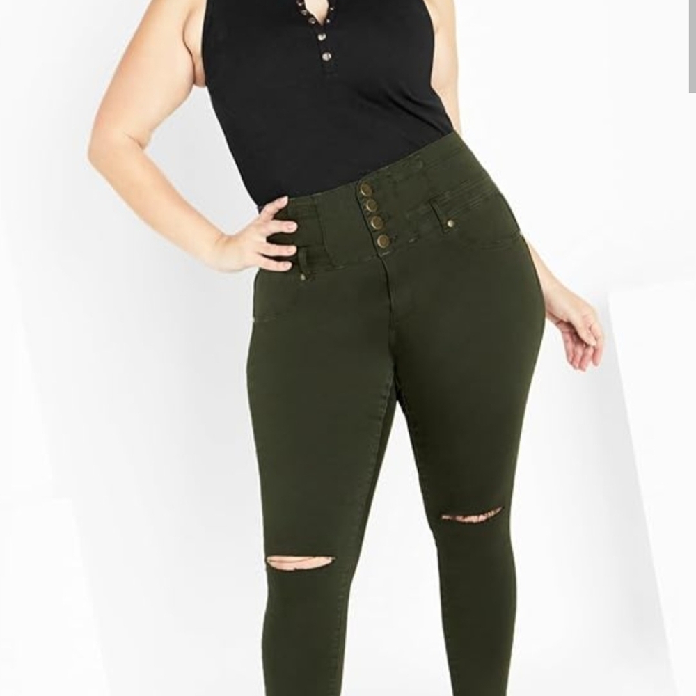 City Chic High-Rise Dark Green Jeans